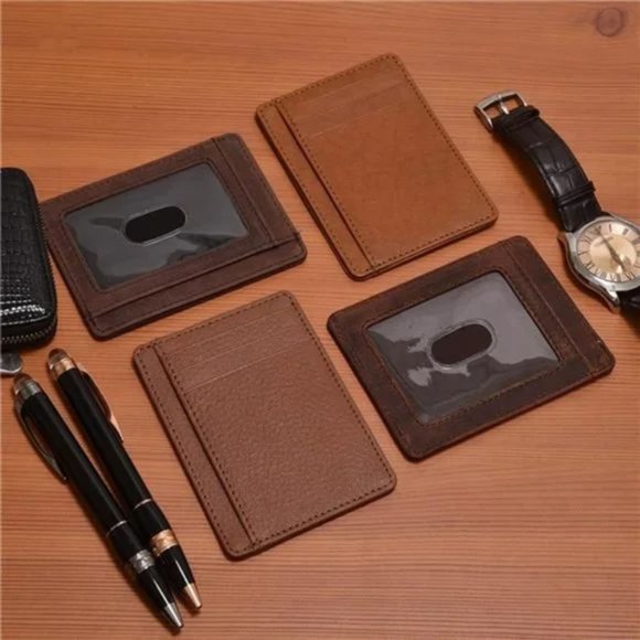 New Minimalist Wallets RFID Blocking Real Leather Brown - Picture 6 of 8